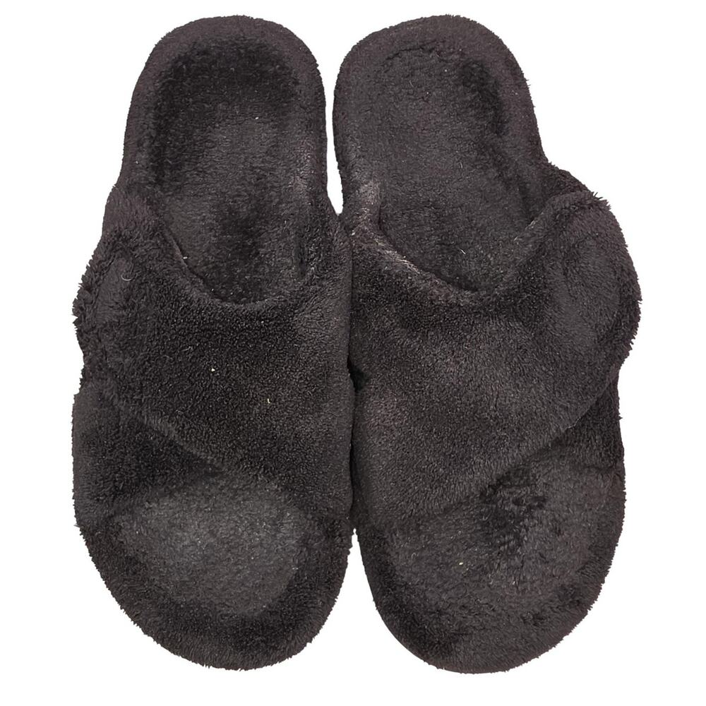 Vionic Slippers Womens 9 Black Relax Fuzzy Slide Orthaheel Comfort Cozy Lounge